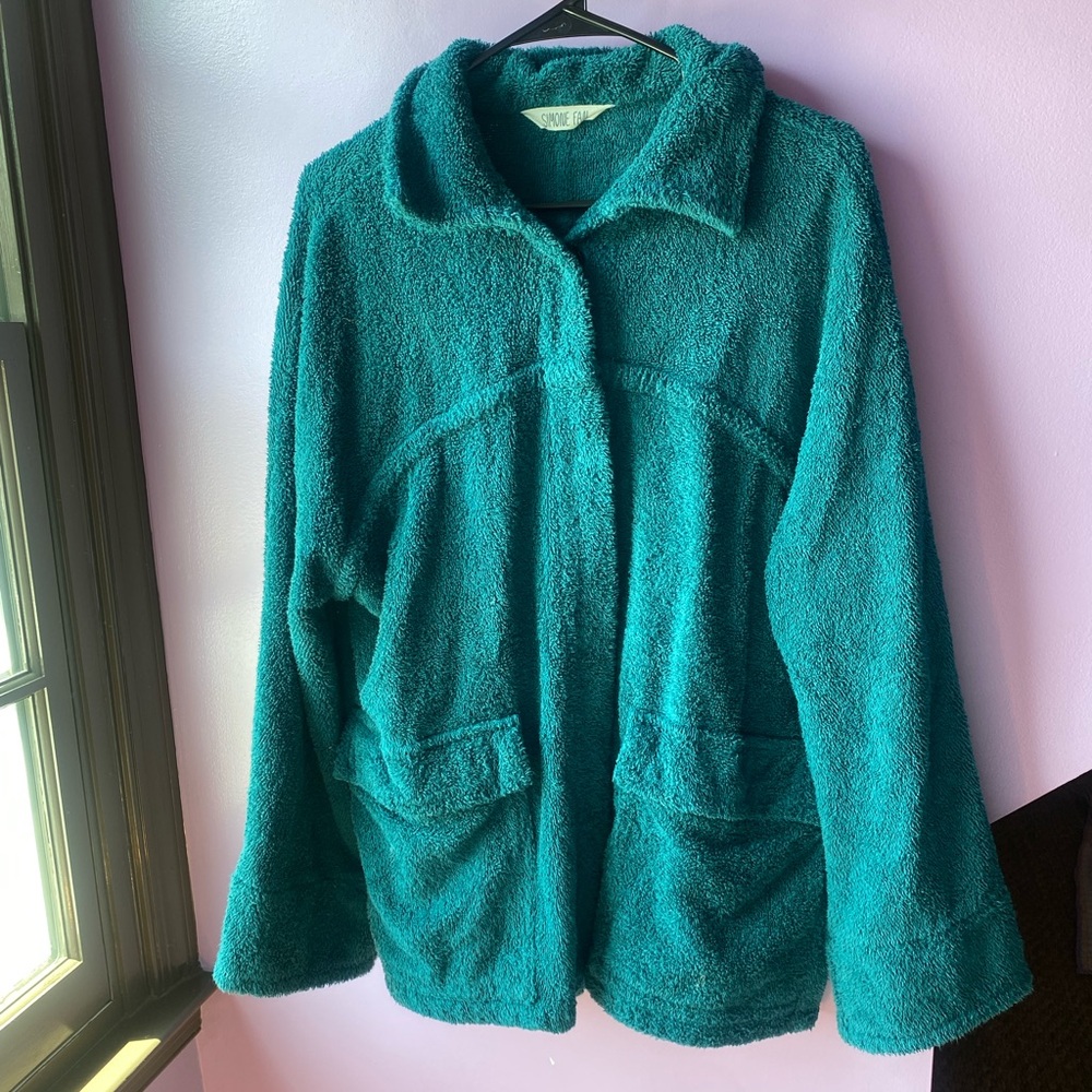Simone Fan terrycloth button down jacket/sweatshirt/sweater